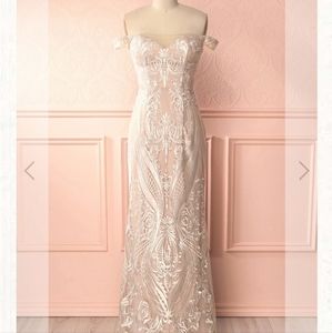 Mouna Pure Beige Embroidered Gown - Size 6 US - Zipper - Boudoir 1861 Montreal